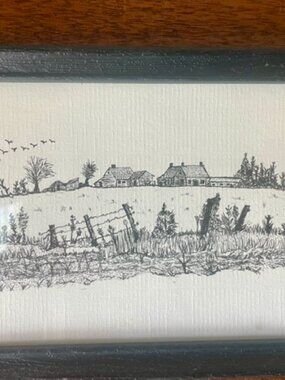 Miniature Art Work Black & White Farm Houses